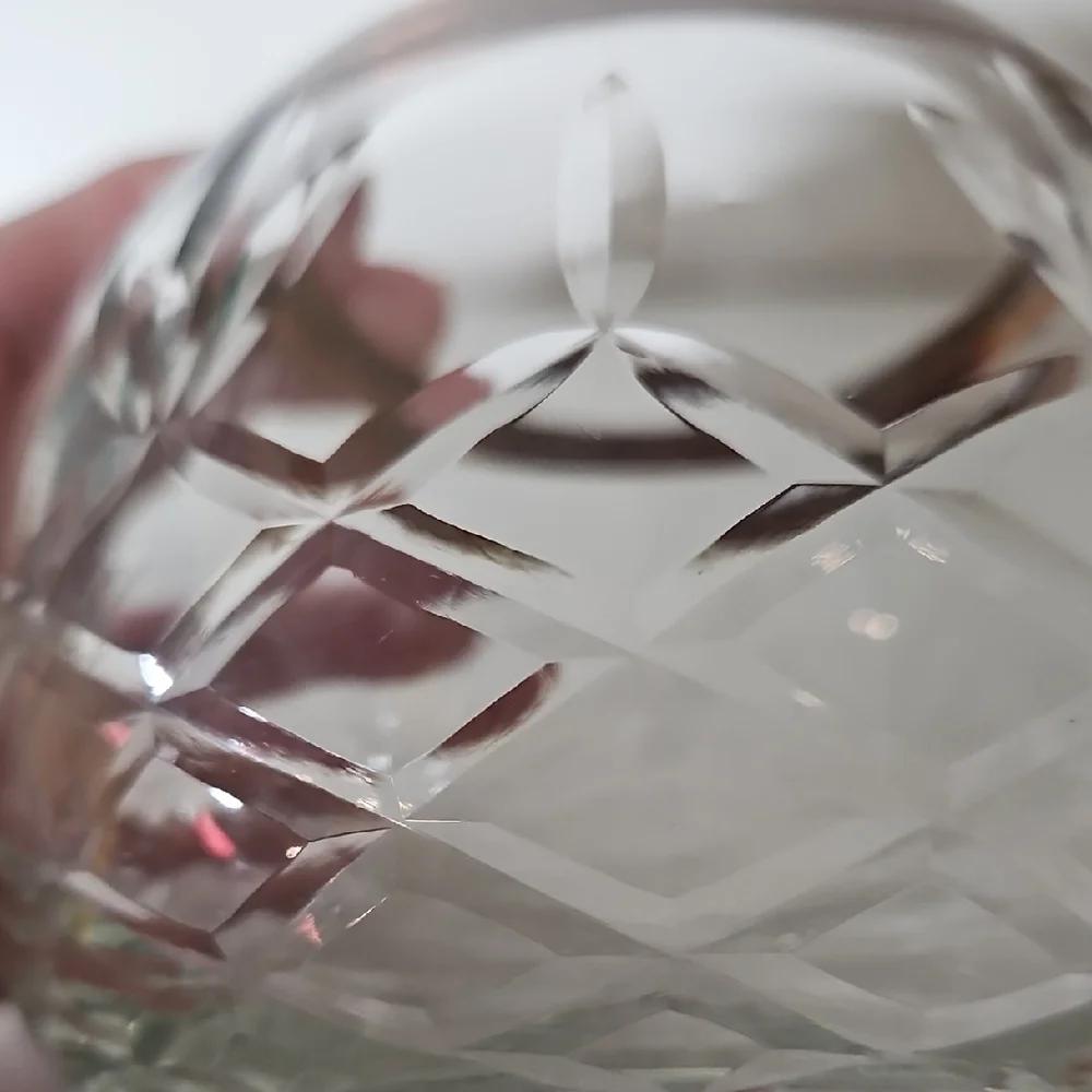 Vintage Hand-Cut Crystal Rose Bowl Vase with Gold Rim